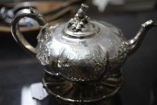 PAUL STORR. A William IV silver coffee pot, spirit stand with burner and a matching teapot, gross 74 oz.